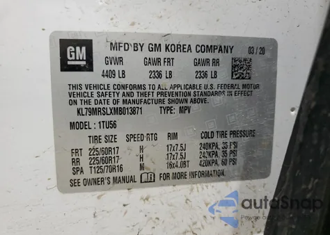 2021 Chevrolet Trailblazer Lt z USA, uszkodzony, nr VIN KL79MRSLXMB013871